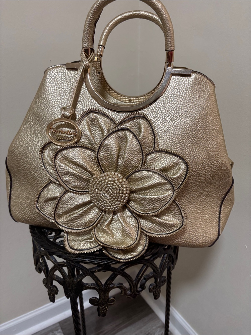 Gold Floral Embossed Top-Handle Tote - Picture 2 of 8